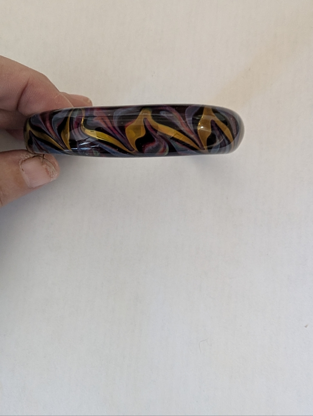 Handmade Multicolor Resin Bangle Bracelet - Yellow & Purple Swirl